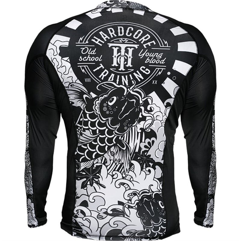 Hardcore Training Koi 2.0 Men's Rash Guard Compression Long Sleeve Jiu Jitsu MMA No-Gi Tight BJJ Grappling Base Layer White/Black - Image 2